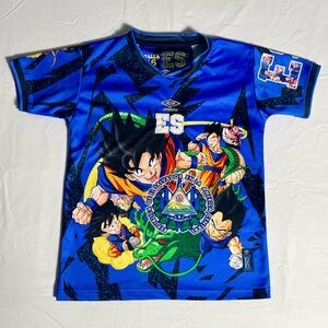 Dragon Ball Z x Umbro El Salvador Jersey Boys 16 Futbal Soccer Goku Vegeta Blue